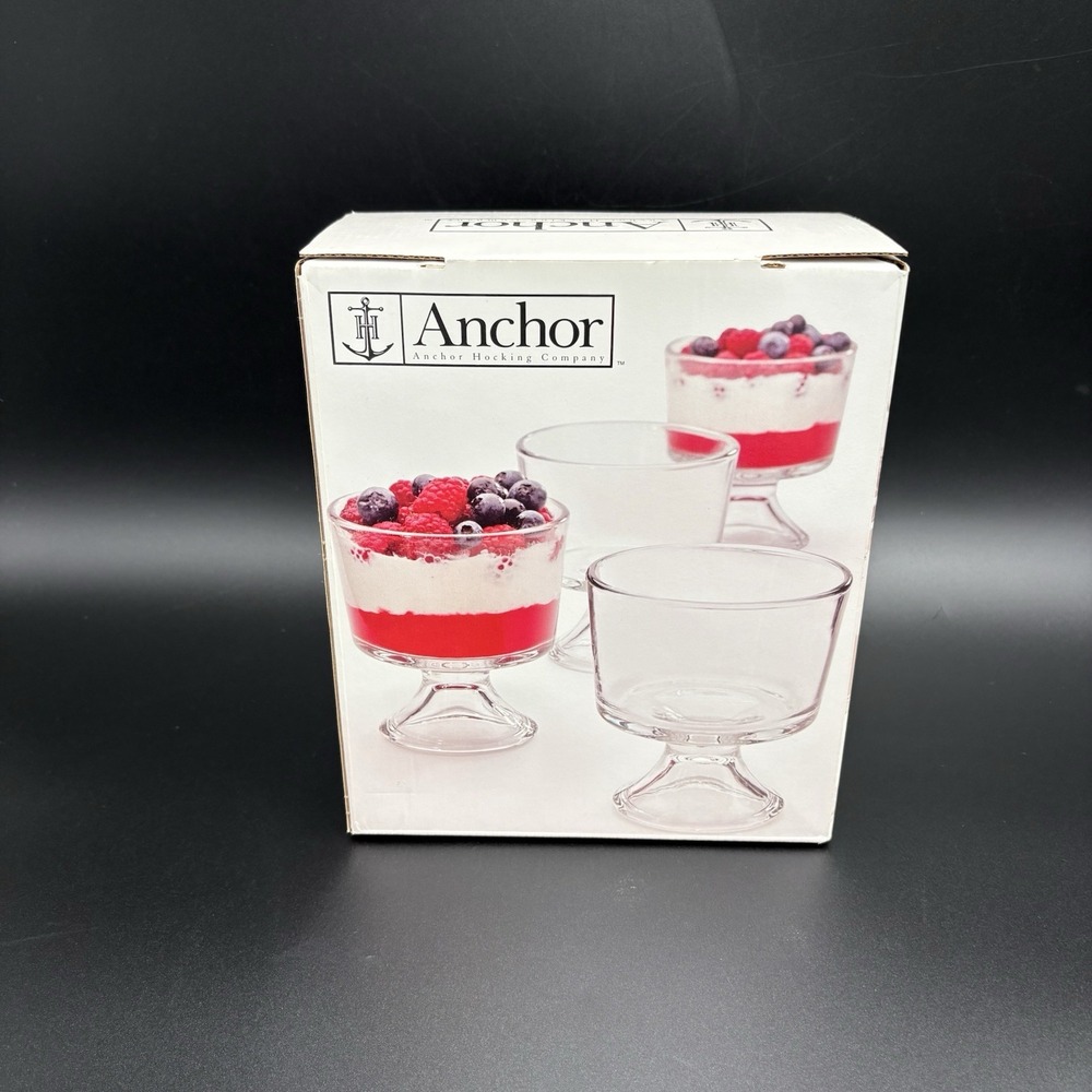 Anchor Hocking Presence Mini Trifle Dishes Footed Set Of Four Clear Glass NIB